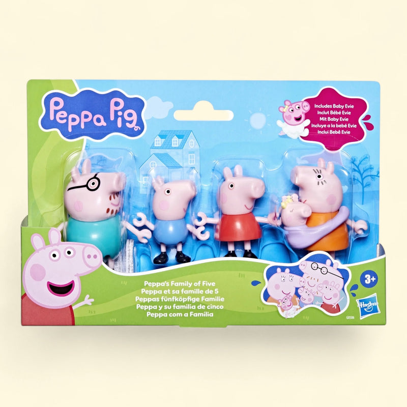 Peppa Pig Peppa's Family of Five with Baby Evie in Carrier, Poseable Figures, Ages 3+