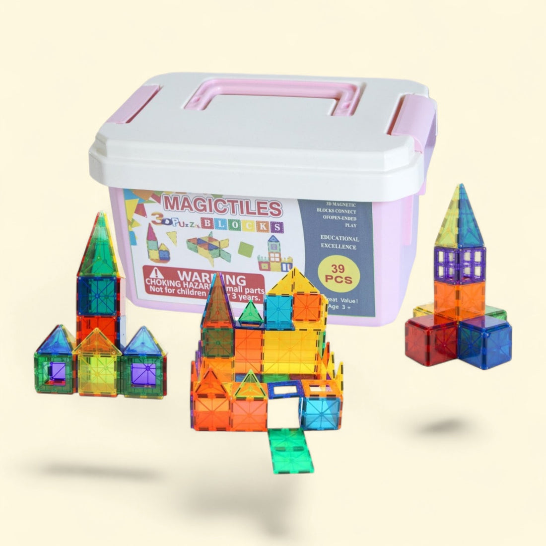 Zunammy Magnetic Tiles Set, 39 Pieces, Pink Storage Case — authentic US product shipped worldwide by Toy Terminal
