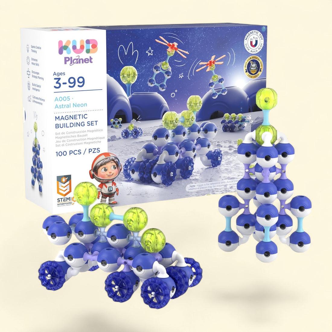 KUB Planet Magnetic Building Set, 100pc Astral Neon Space Color Blo... — authentic US product shipped worldwide by Toy Terminal