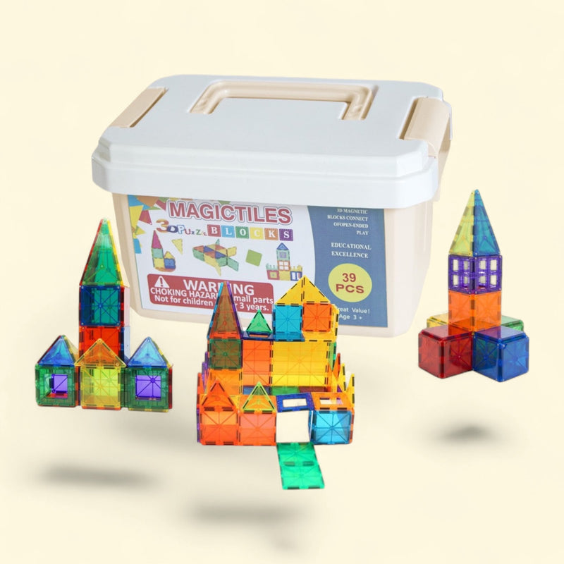 Zunammy Magnetic Tiles Set, 39 Pieces, Peach Storage Case