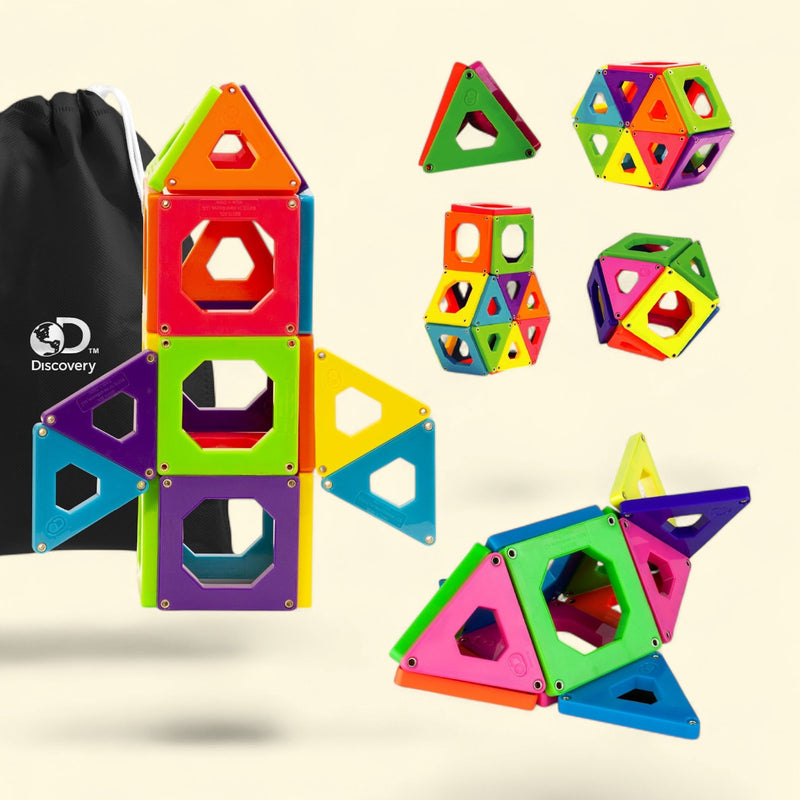 Discovery Kids Magnetic Tiles Set, 24 Pieces (12 Triangles, 12 Squares)