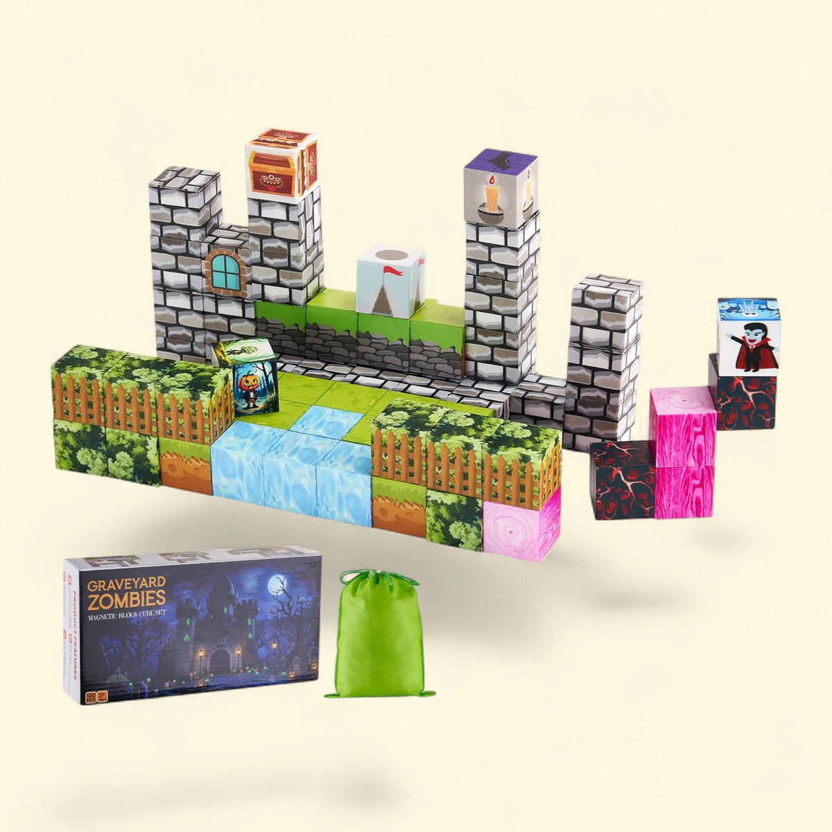 KFFKFF Magnetic Blocks, 100 PCS Zombie-Themed Set — authentic US product shipped worldwide by Toy Terminal