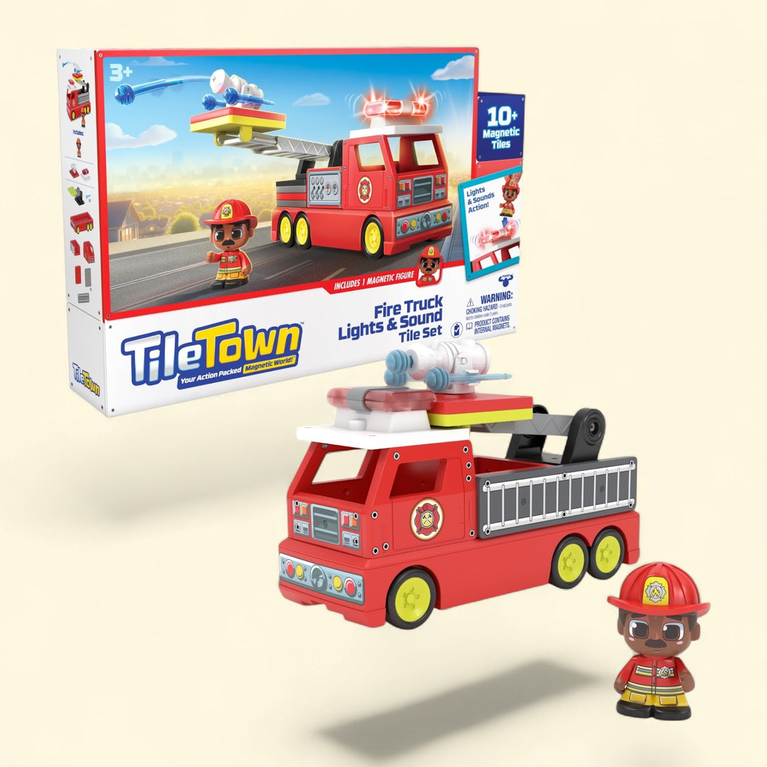 Tile Town Firetruck Magnetic Tiles Building Vehicle Playset with Li... — authentic US product shipped worldwide by Toy Terminal