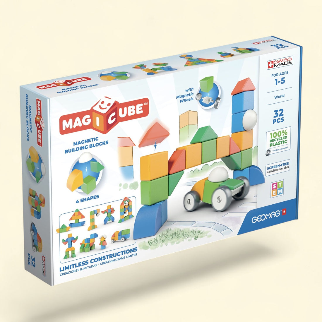 GEOMAG Magicube Shapes Recycled Magnetic Toy Set, 32 Pieces — authentic US product shipped worldwide by Toy Terminal